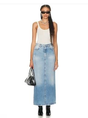Acne Studios Denim Long Maxi Skirt Blue Distressed Sz 40 (10)